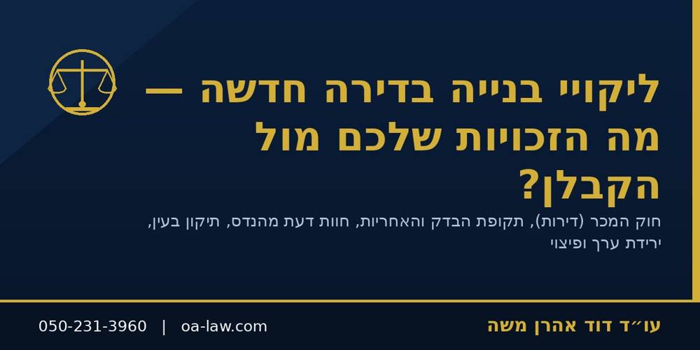 ליקויי בנייה בדירה חדשה – מה הזכויות שלכם מול הקבלן לפי חוק המכר (דירות)?