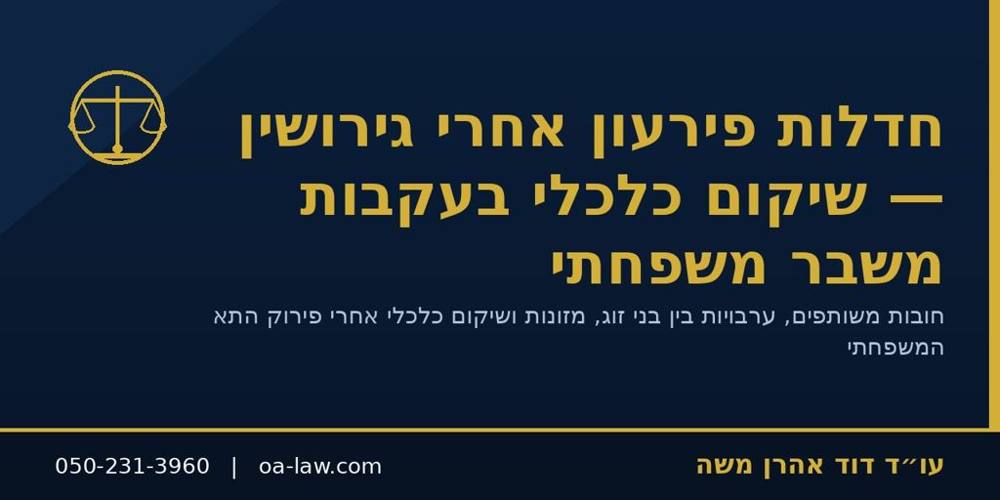 חדלות פירעון אחרי גירושין – חובות משותפים, ערבויות, מזונות ושיקום כלכלי
