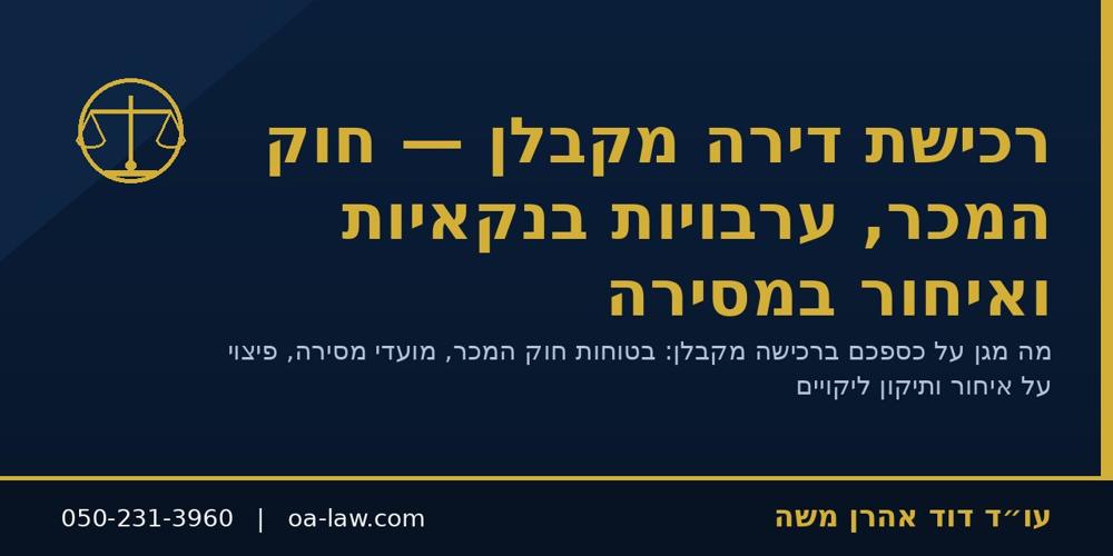 רכישת דירה מקבלן – חוק המכר, ערבויות בנקאיות, איחור במסירה וליקויי בנייה